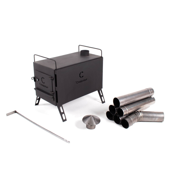 Печь дровяная "Следопыт" Heavy большая (с экранами, угловыми трубами и грибком)